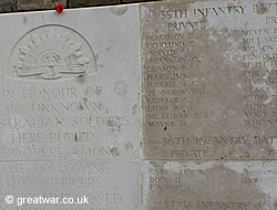 Names commemorated at VC Corner Cemetery