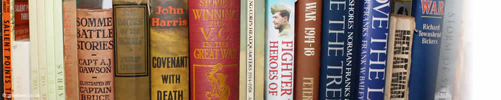 Bookshelf of WW1 books.