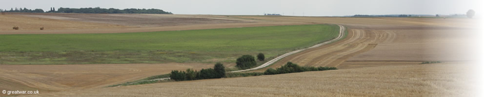 View of Somme landscape from Lochnagar Memorial Mine Crater looking towards Fricourt.