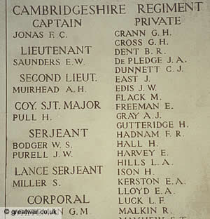 Some of the 54,000 names inscribed on the Menin Gate Memorial, Ypres.