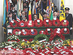 Poppy wreaths and Standards at the Menin Gate.