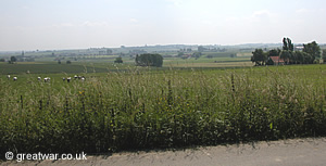 View looking in a south-easterly direction towards Wulverghem village in the middle distance on the left of the photo.