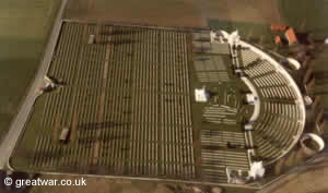 Aerial view of Tyne Cot Cemetery and Memorial photographed in the 1980s.